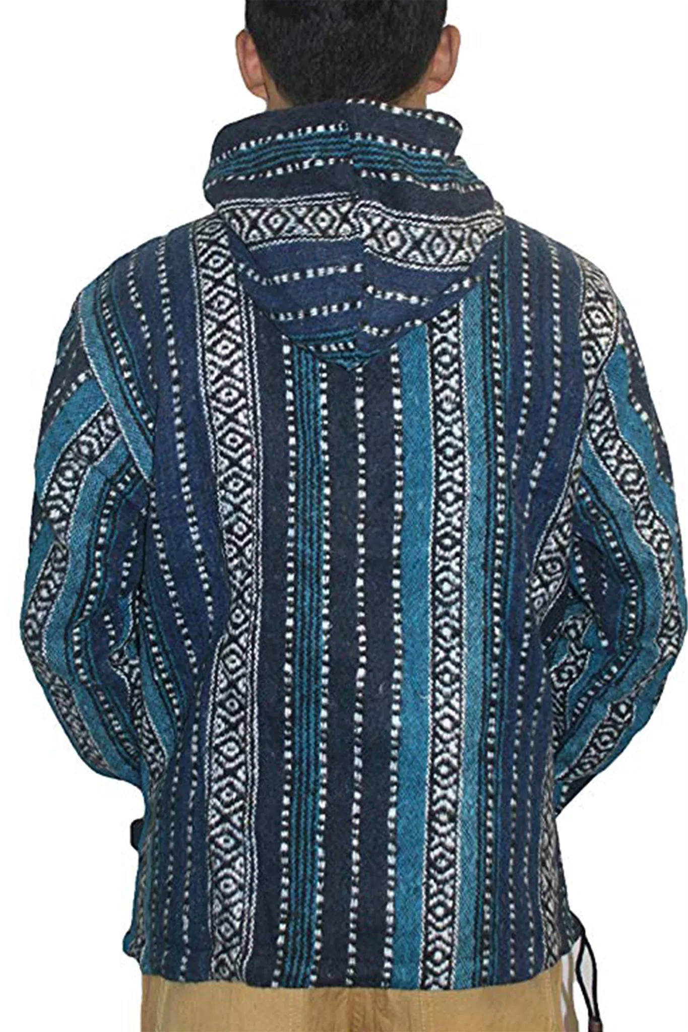 502 Fleece Lined Thick Cotton Striped Toggle Pouch Warm Hoodie Pullover Jacket