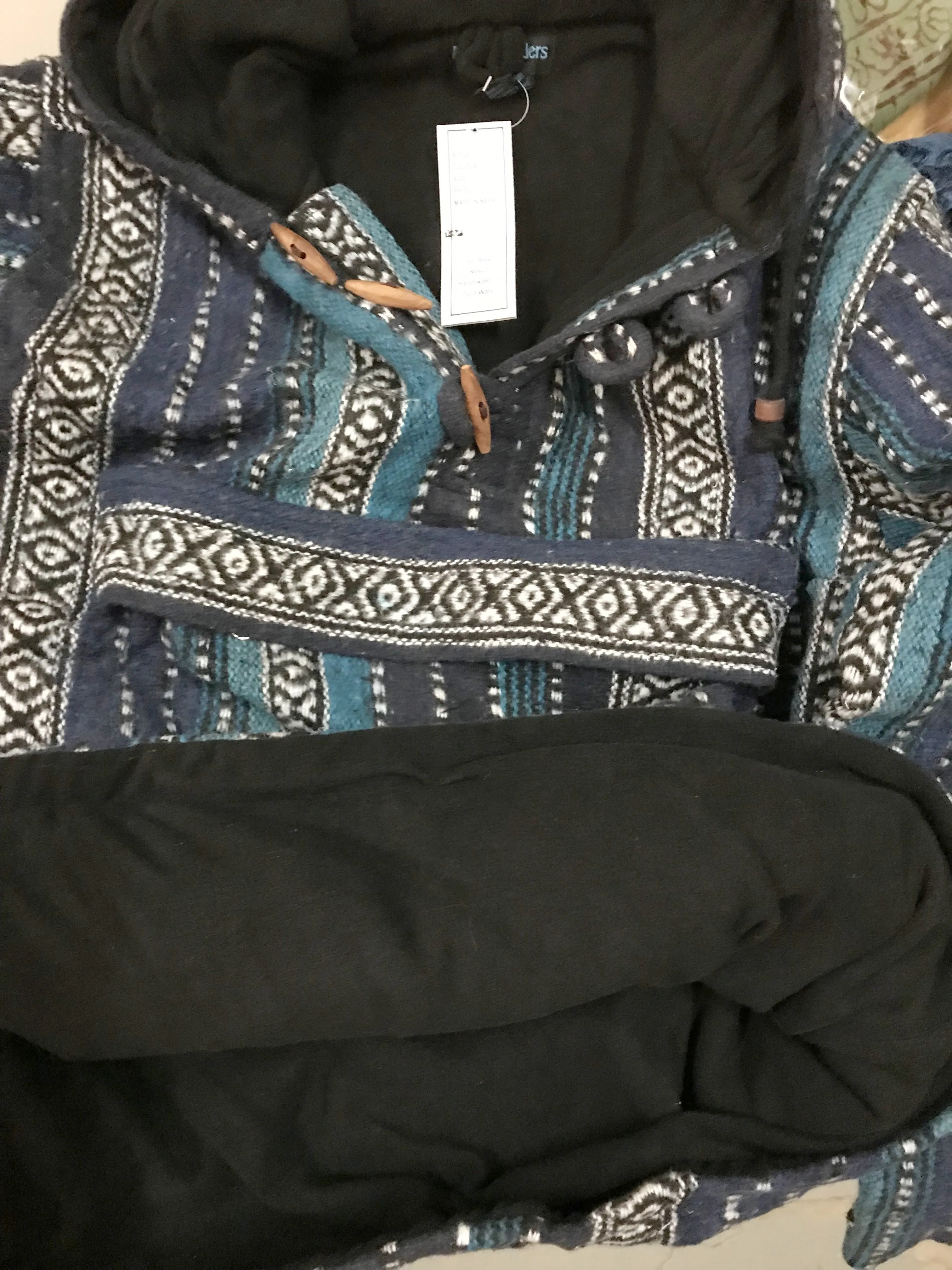 502 Fleece Lined Thick Cotton Striped Toggle Pouch Warm Hoodie Pullover Jacket