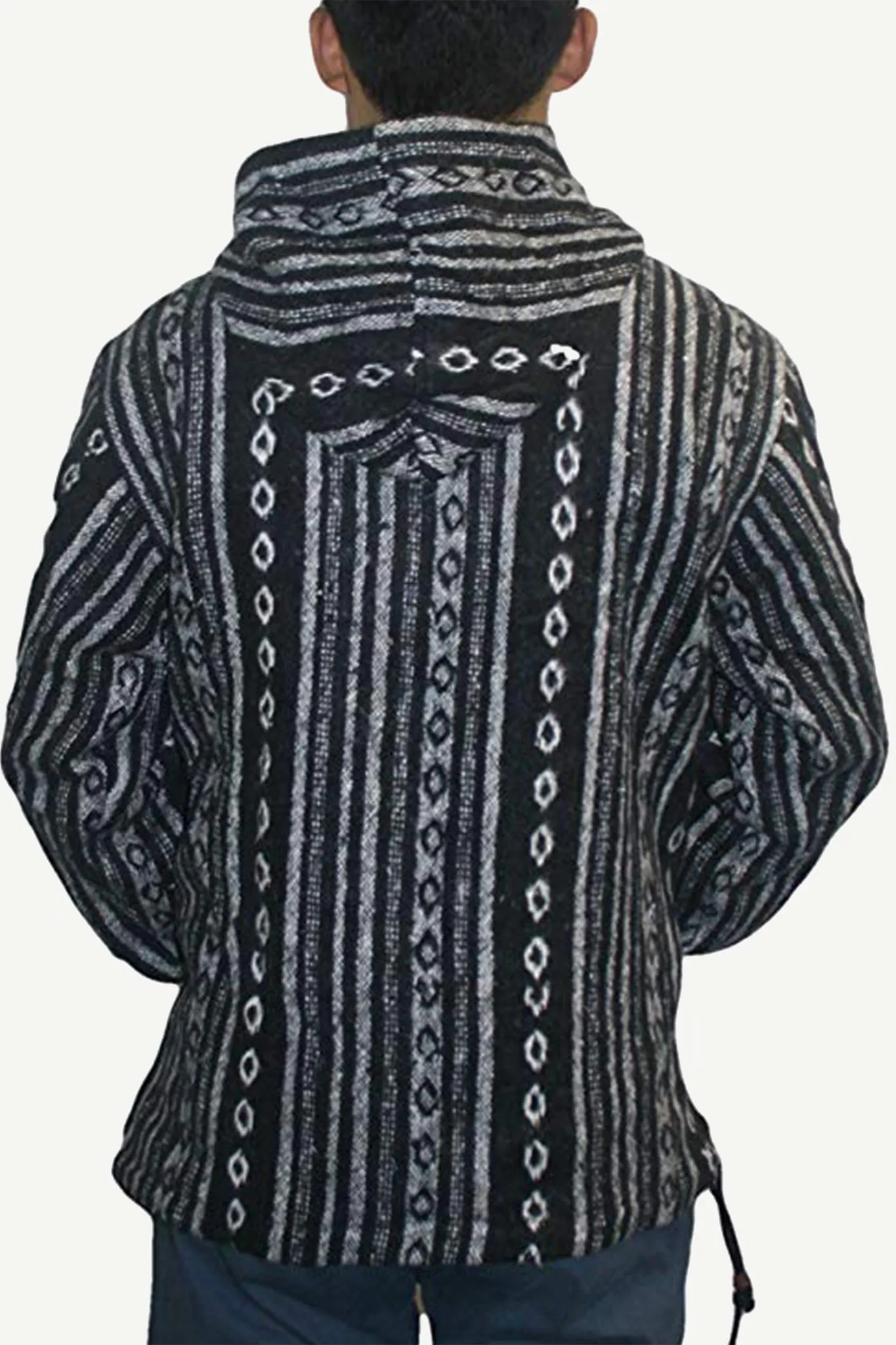 502 Fleece Lined Thick Cotton Striped Toggle Pouch Warm Hoodie Pullover Jacket