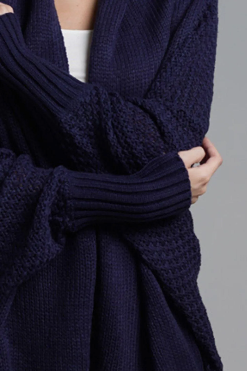 Adorable Dolman Sleeve Ribbed Trim Longline Cardigan