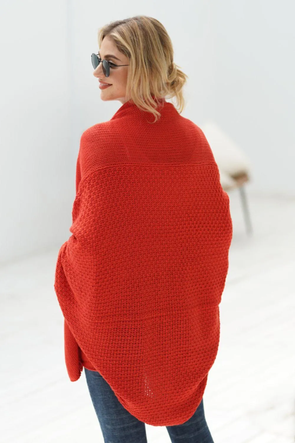 Adorable Dolman Sleeve Ribbed Trim Longline Cardigan