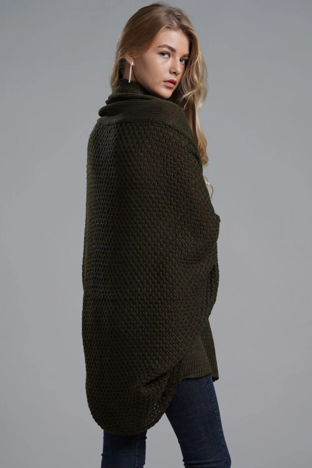 Adorable Dolman Sleeve Ribbed Trim Longline Cardigan