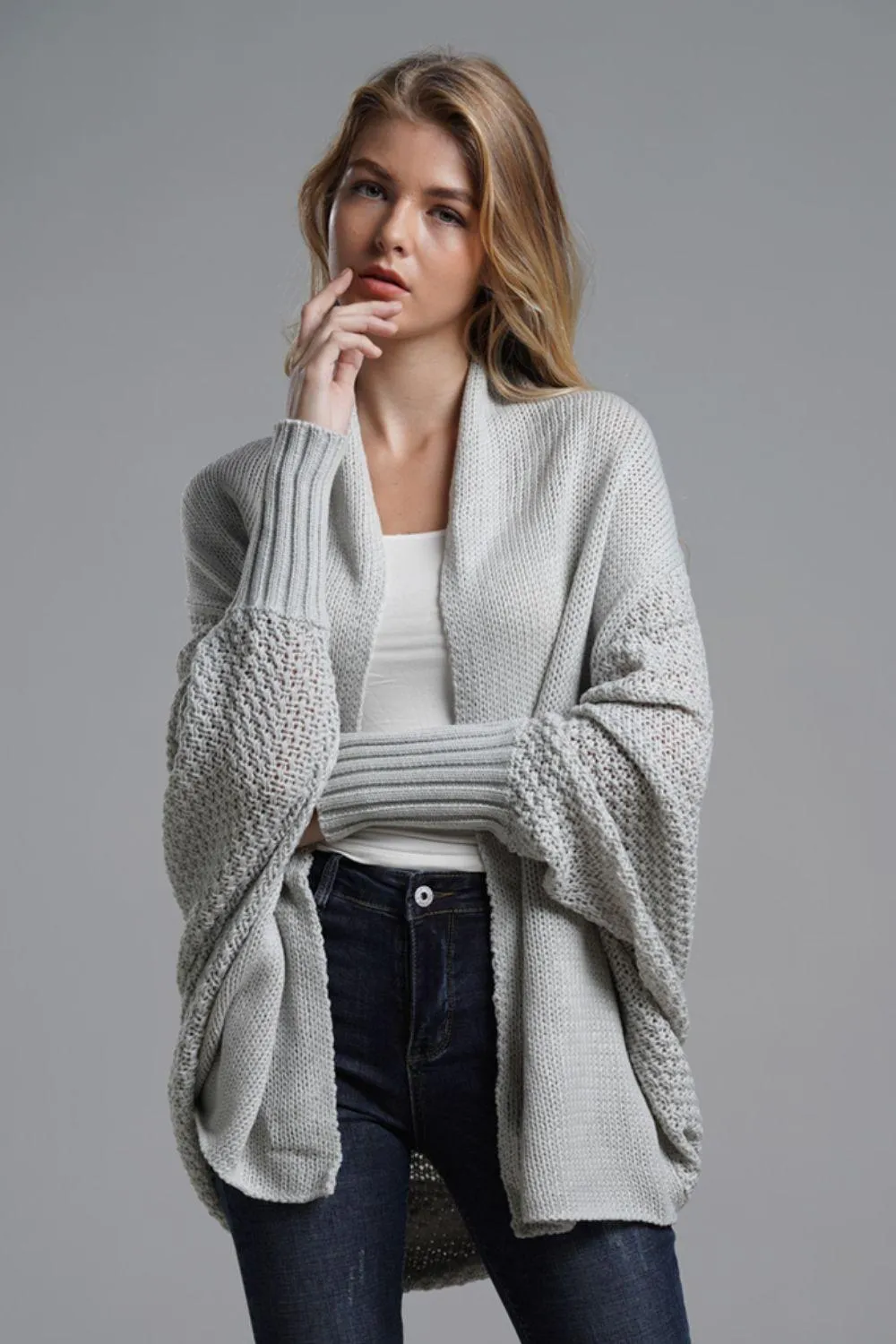 Adorable Dolman Sleeve Ribbed Trim Longline Cardigan