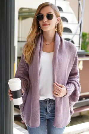 Adorable Dolman Sleeve Ribbed Trim Longline Cardigan