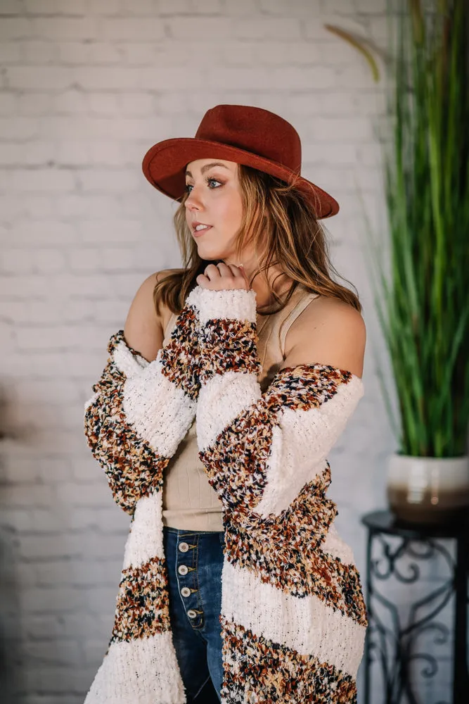 Be Happy Stripe Fuzzy Cardigan