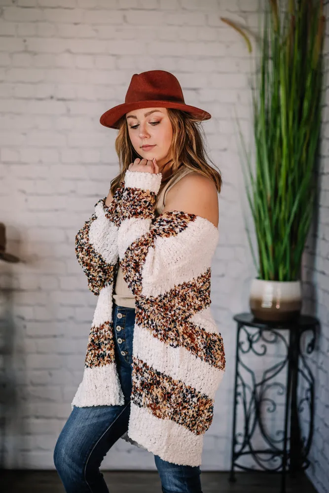 Be Happy Stripe Fuzzy Cardigan