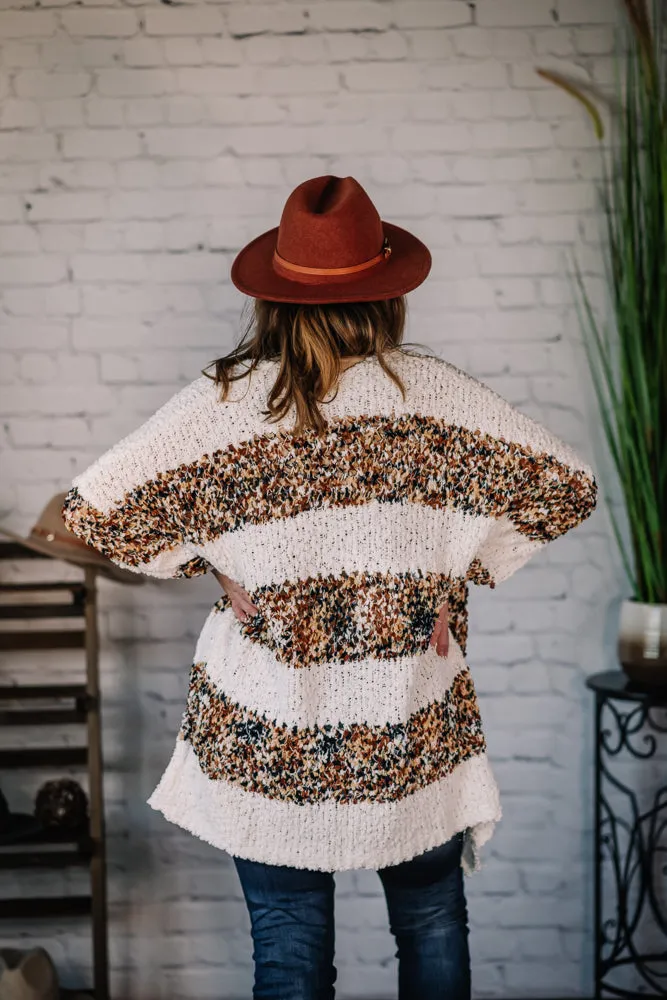 Be Happy Stripe Fuzzy Cardigan