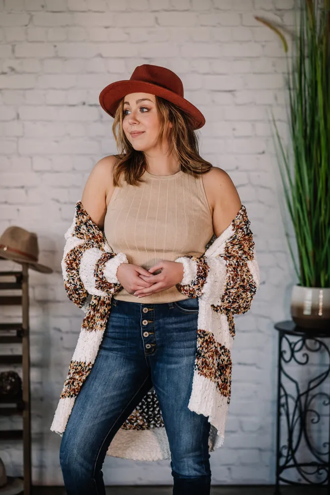 Be Happy Stripe Fuzzy Cardigan