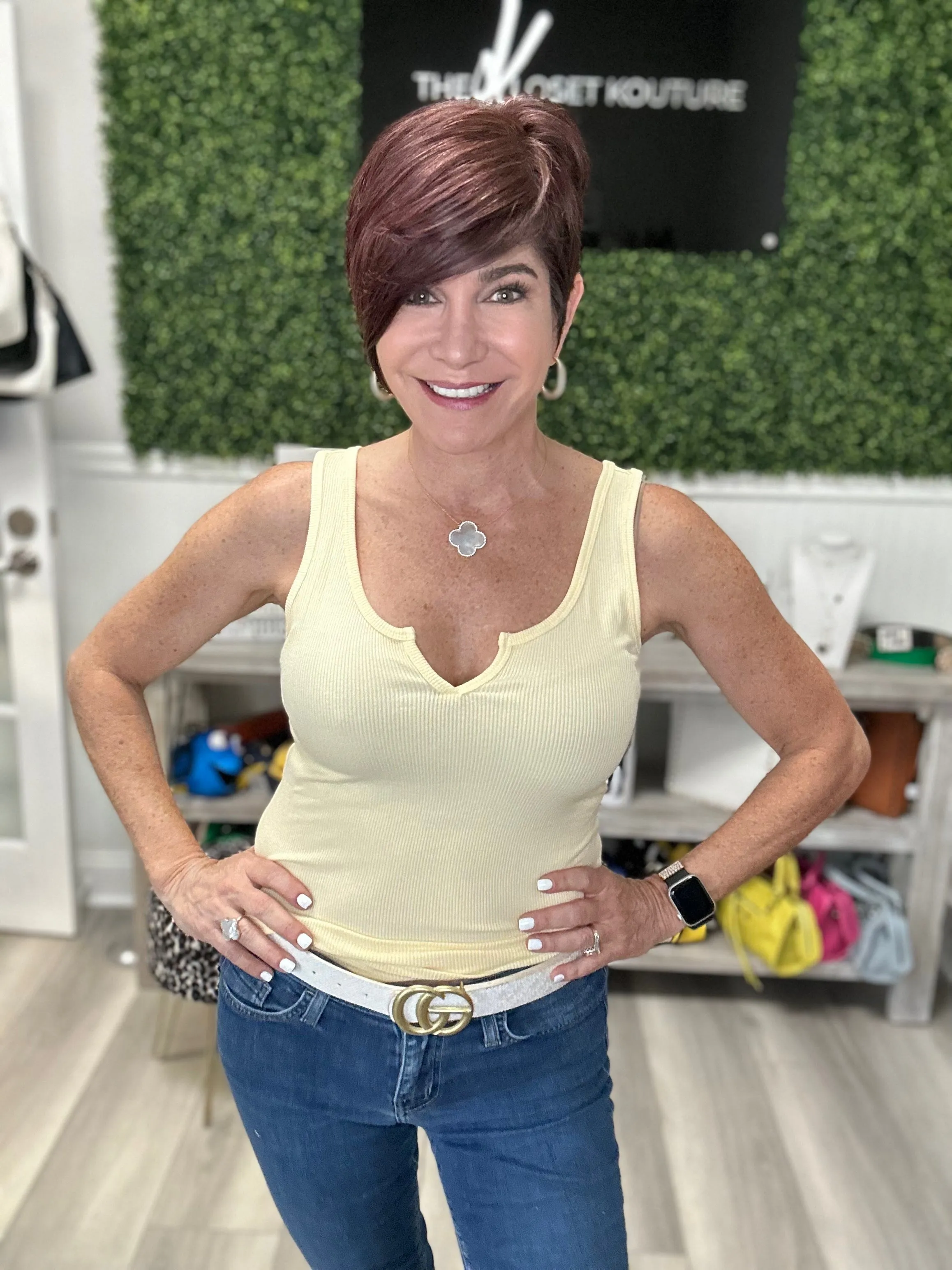 Christine Ribbed Cutout V-neck Tank