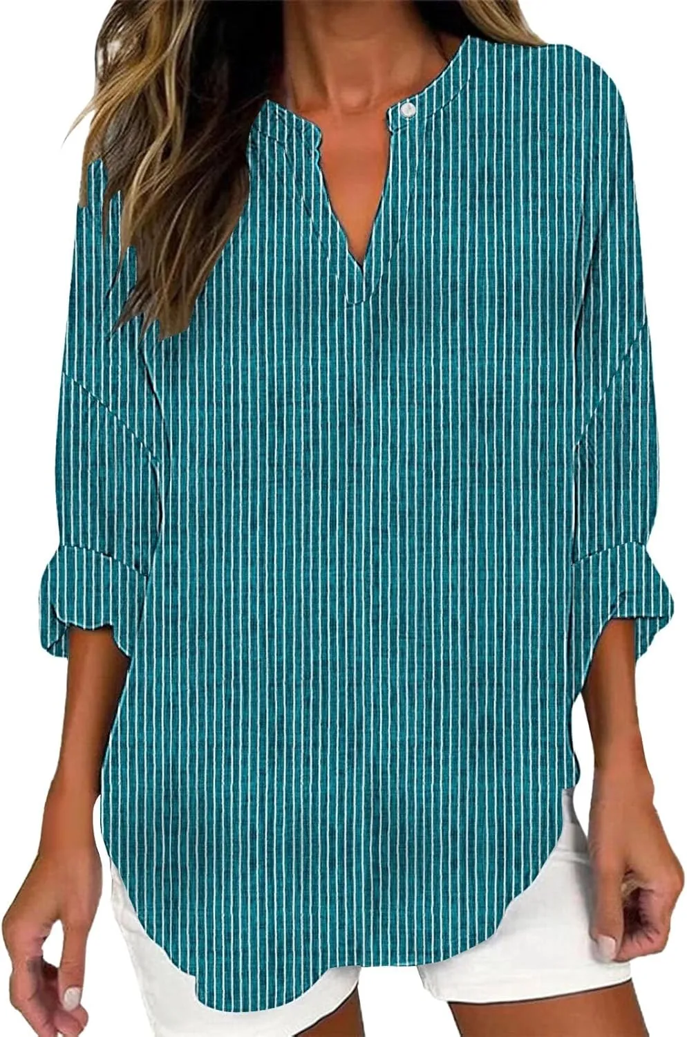 Cotton Linen Henley Tops Women Dressy Long Sleeve Vneck Hide Belly Longline Tshirts Plain Cotton Tunic Tee Shirts