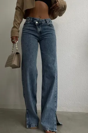 Cross Button Straight Jeans