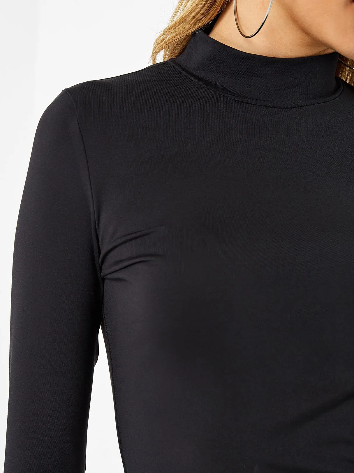 Custom Basic High-Neck Long Sleeved Top