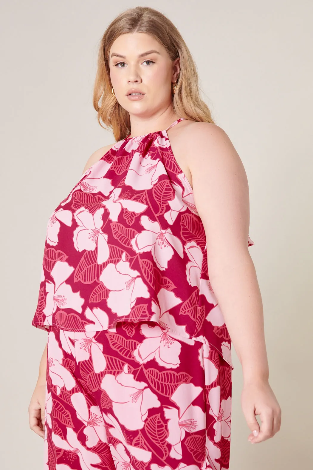 Ginger Berry Floral Halter Tank Top Curve