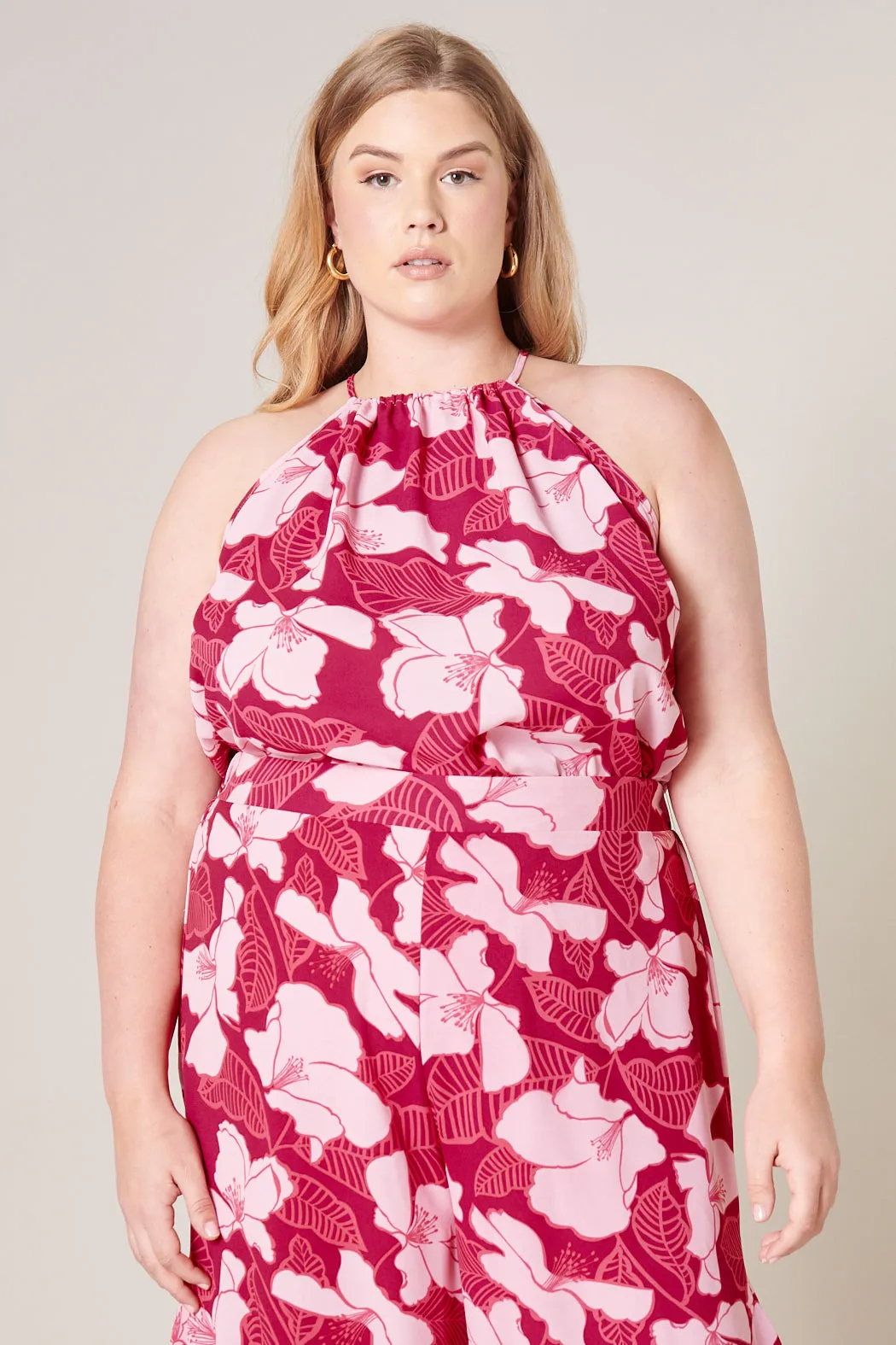 Ginger Berry Floral Halter Tank Top Curve