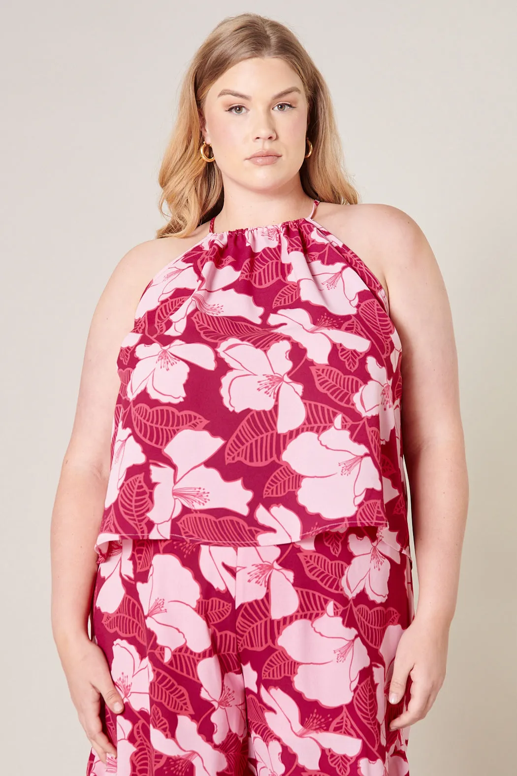 Ginger Berry Floral Halter Tank Top Curve