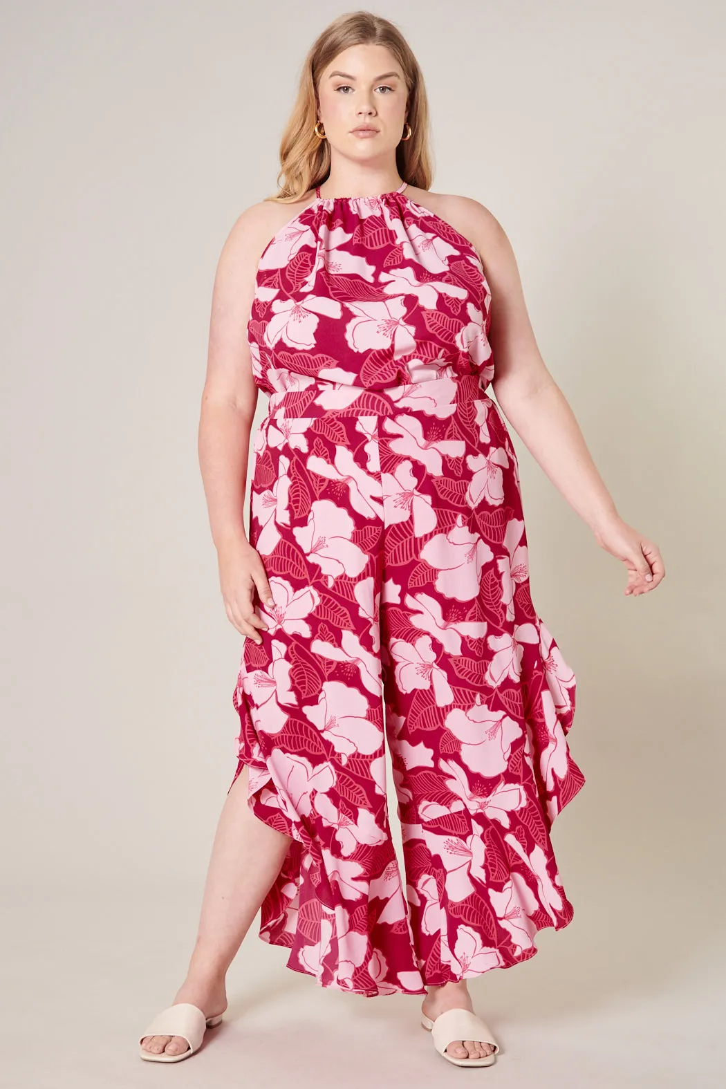 Ginger Berry Floral Halter Tank Top Curve