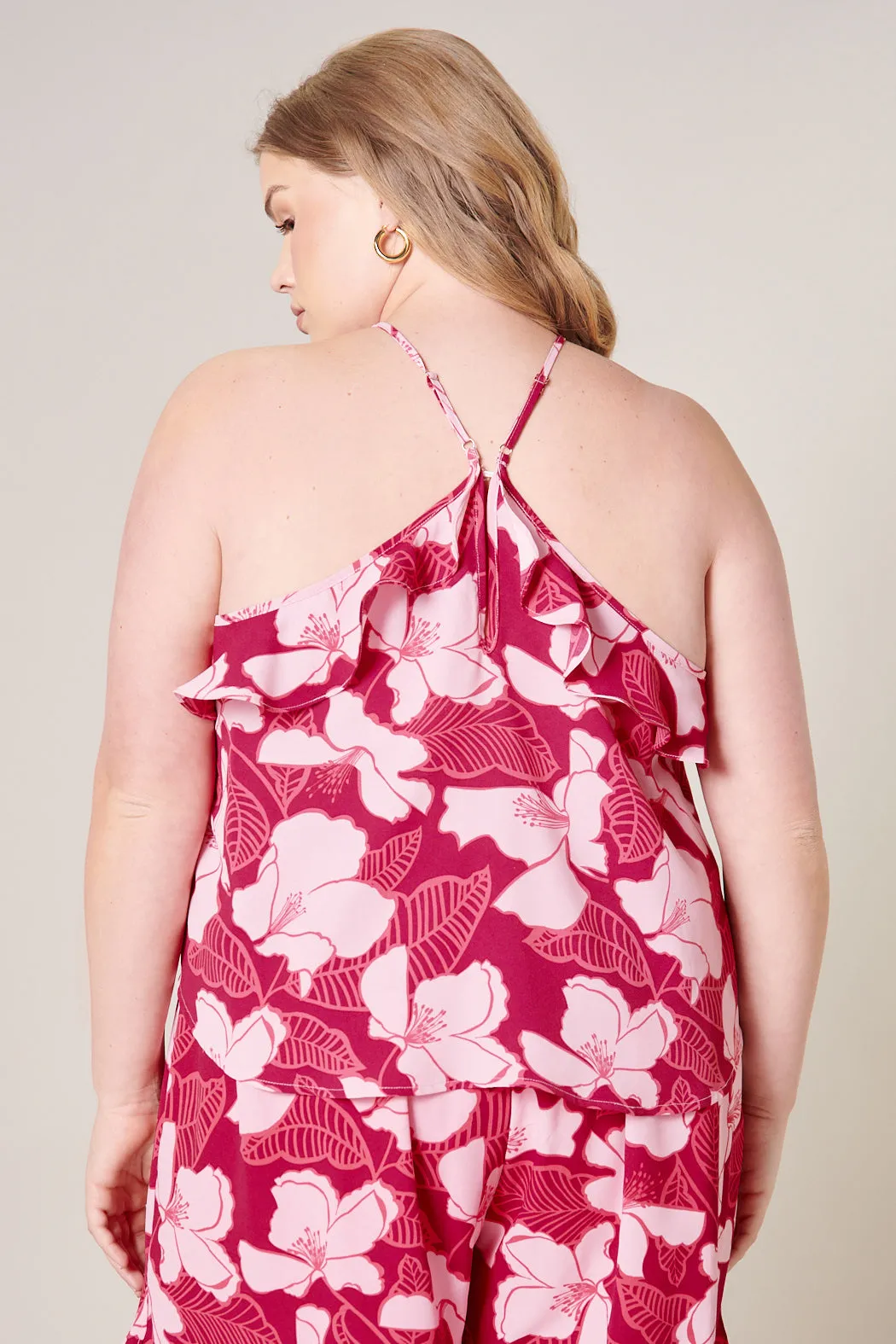Ginger Berry Floral Halter Tank Top Curve