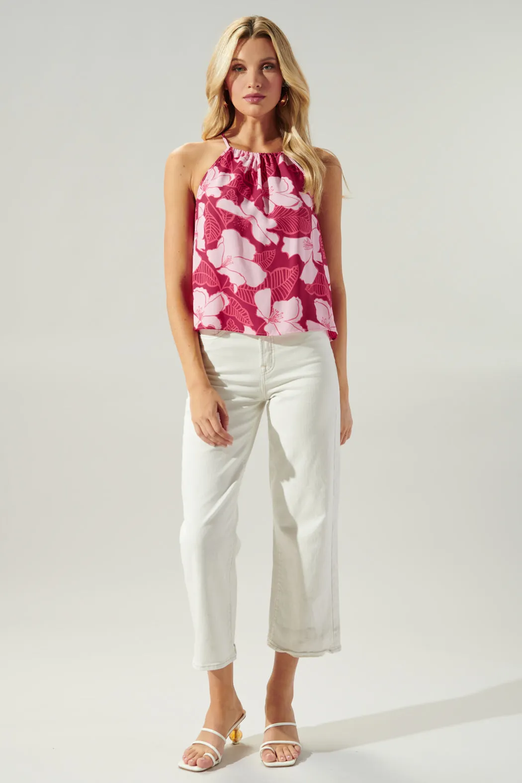 Ginger Berry Floral Halter Tank Top