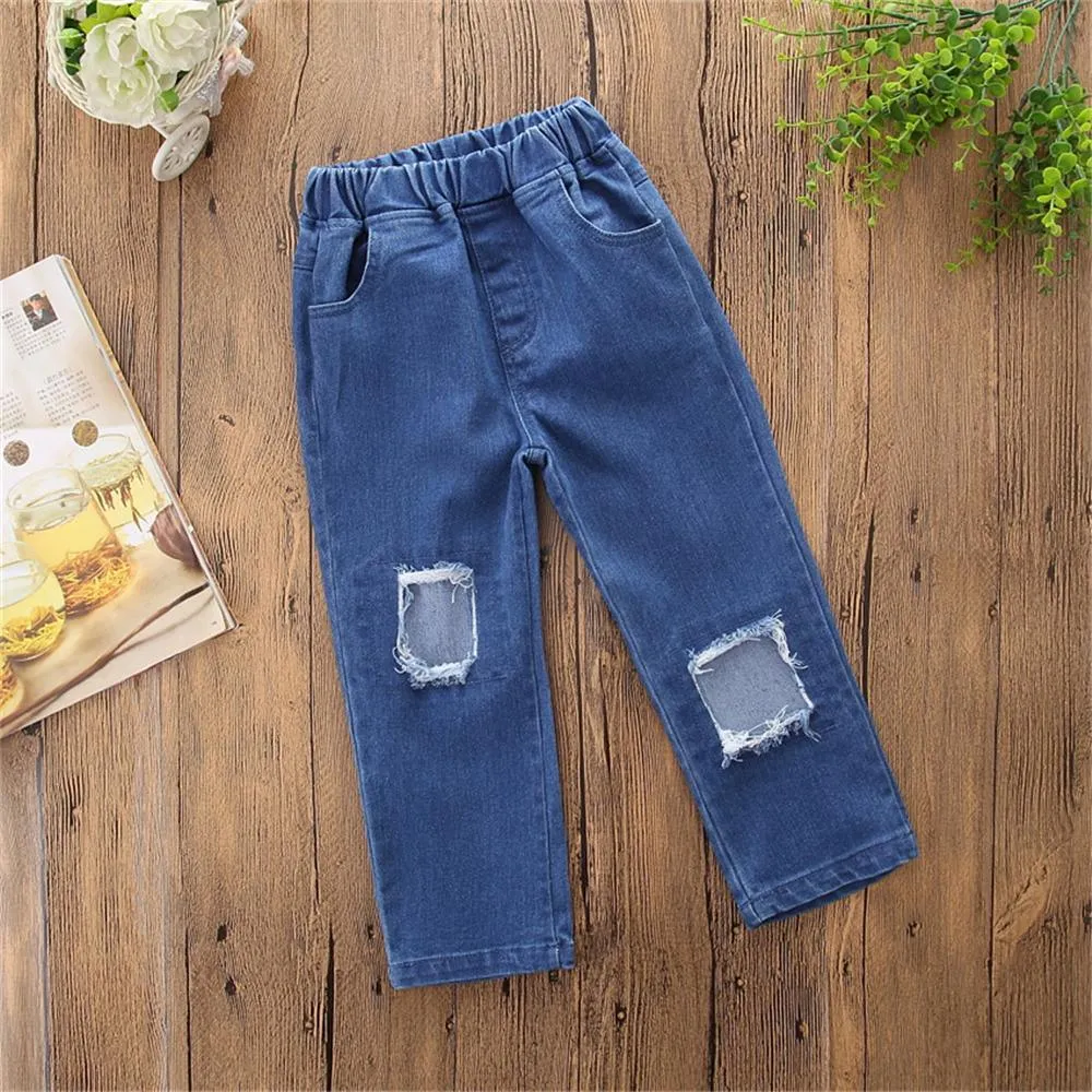 Girls Solid Stylish Ripped Jeans Toddler Girl Wholesale Clothing