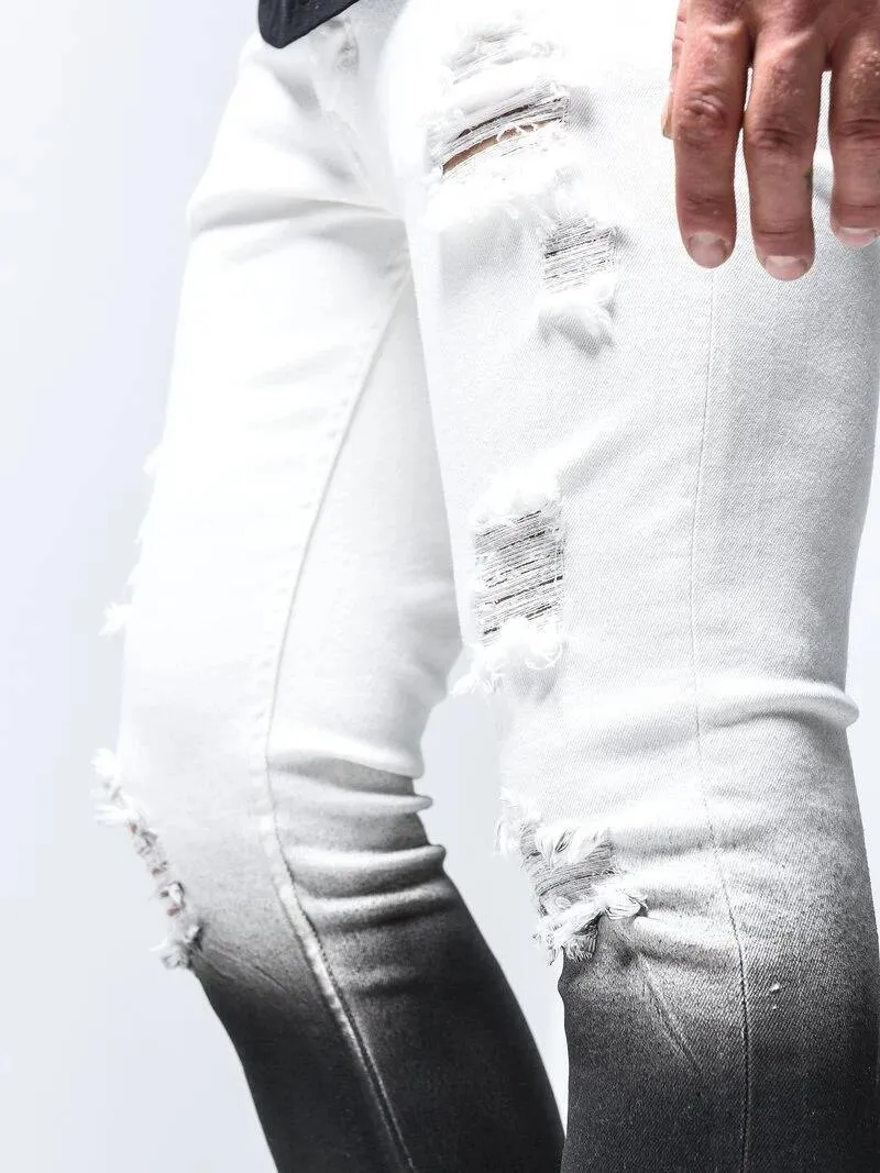 Gradient Jeans Men's Distressed Streetwear Slim Fit Jeans