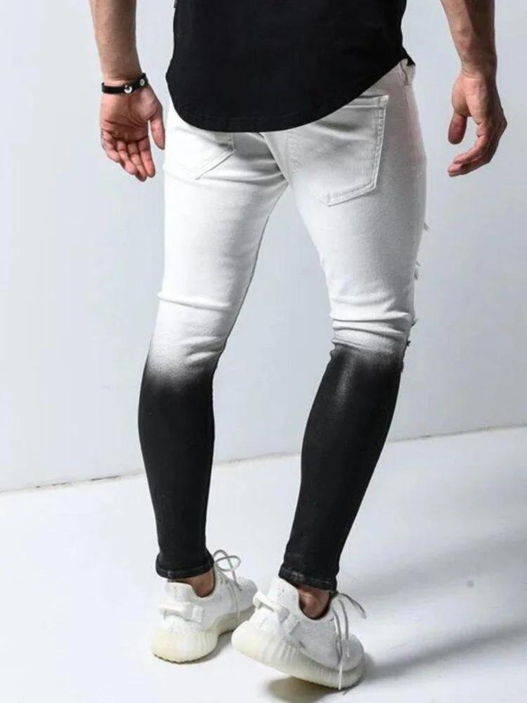 Gradient Jeans Men's Distressed Streetwear Slim Fit Jeans