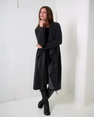 Henriette Cozy Long Fleece Cardigan | Soft Black