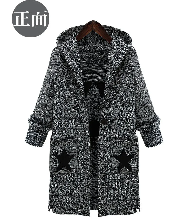 Hooded Thick Plus Size Pockets Long Cardigan Sweater