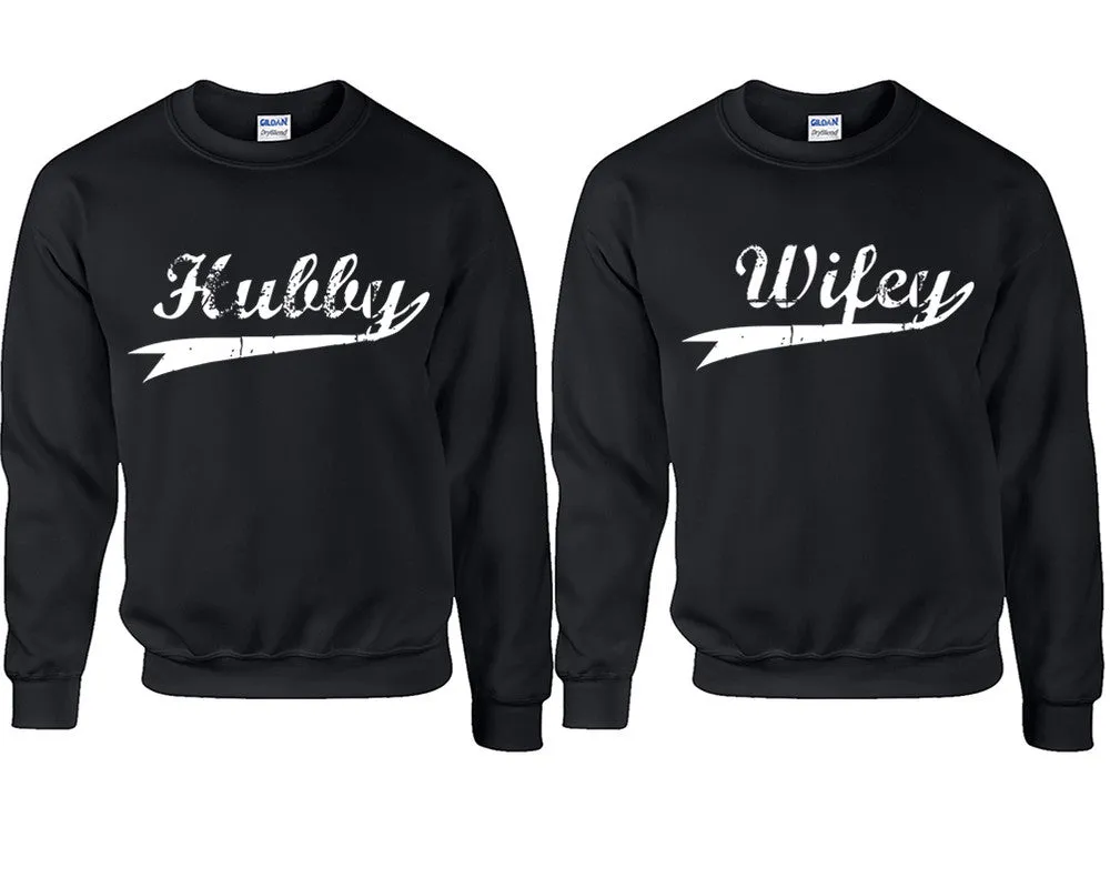 Hubby & Wifey Couple Matching Crewneck Sweaters – Unisex Pullover Sweaters Sold Separately for Him and Her