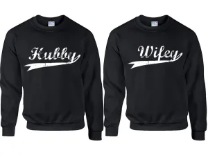 Hubby & Wifey Couple Matching Crewneck Sweaters – Unisex Pullover Sweaters Sold Separately for Him and Her