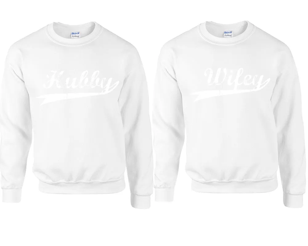 Hubby & Wifey Couple Matching Crewneck Sweaters – Unisex Pullover Sweaters Sold Separately for Him and Her