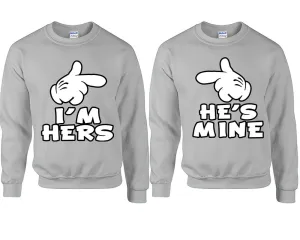 I'm Hers & He's Mine Couple Matching Crewneck Sweaters – Unisex Pullover Sweaters Sold Separately for Him and Her
