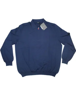 Kiton Sweater Dark Blue Cashmere Silk Quarter Zip Pullover EU 68 / 8XL