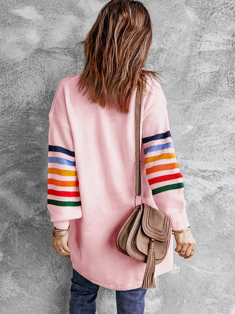 Long Balloon Rainbow Sleeve Cardigan - Pink
