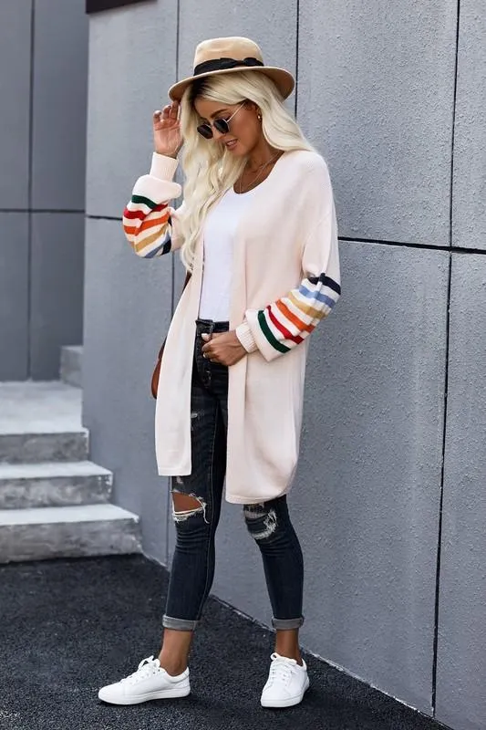Long Balloon Rainbow Sleeve Cardigan - Pink