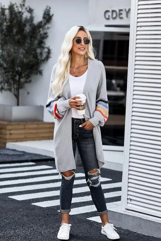 Long Balloon Rainbow Sleeve Cardigan - Pink