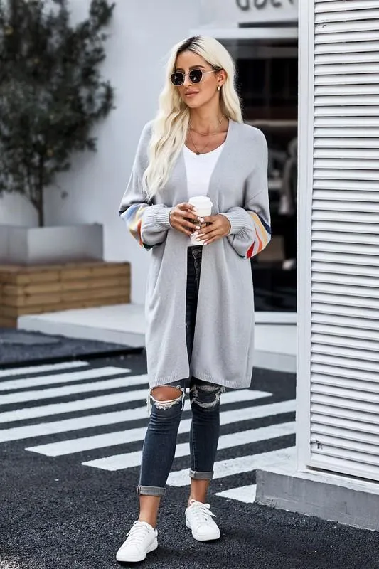 Long Balloon Rainbow Sleeve Cardigan - Pink