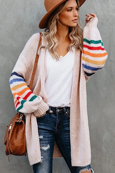 Long Balloon Rainbow Sleeve Cardigan - Pink