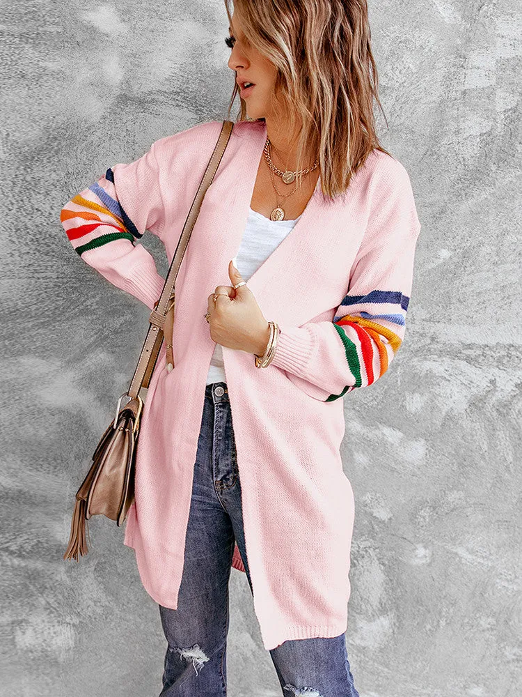 Long Balloon Rainbow Sleeve Cardigan - Pink