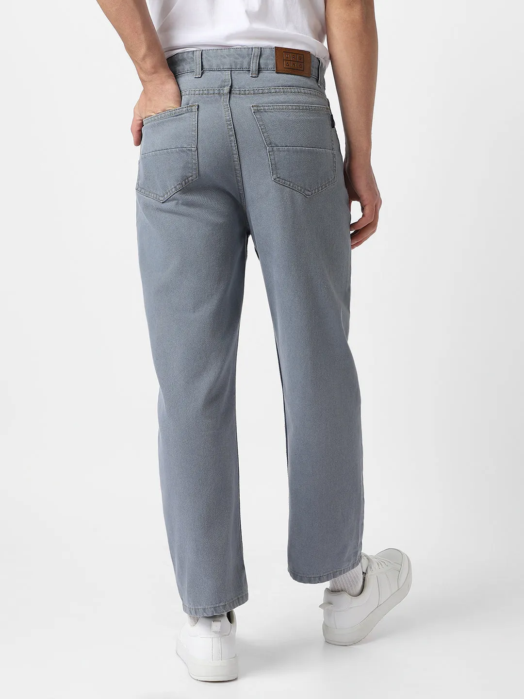 Men's Light Grey Loose Baggy Fit Washed Jeans Non-Stretchable