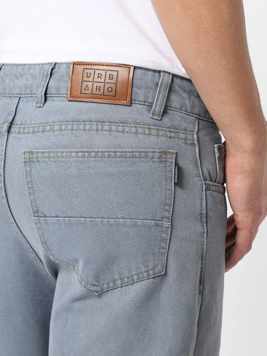 Men's Light Grey Loose Baggy Fit Washed Jeans Non-Stretchable