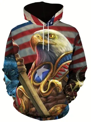 Men's Novelty Eagle Graphic Hoodie, Hooded Sweatshirt, Pullover Hip Hop Fashion Hoodie For Men