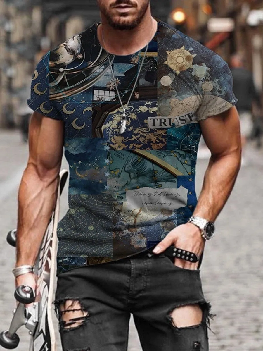Mens Street Casual Trend Short-Sleeved T-Shirt