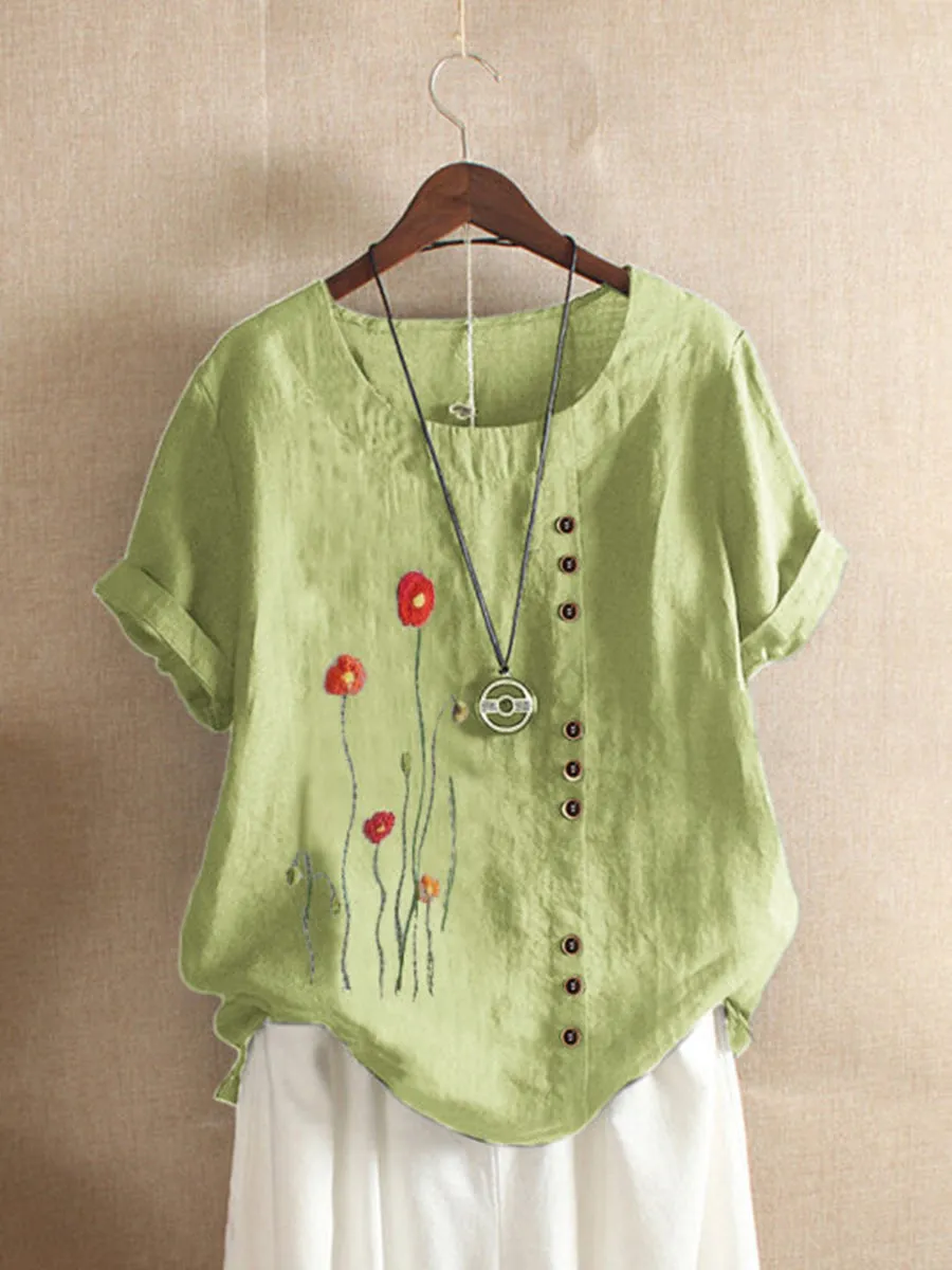 Retro Flower Print Loose Casual Shirt