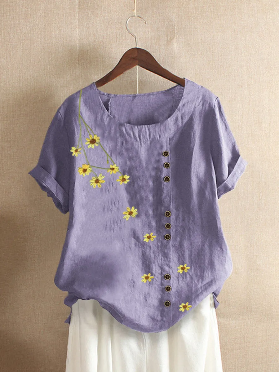 Retro Flower Print Loose Casual Shirt