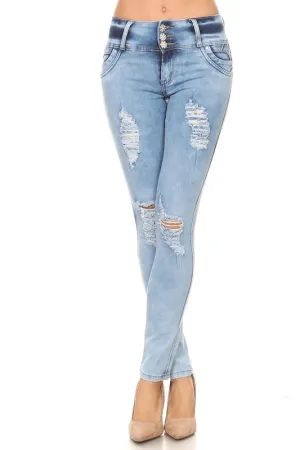 Ripped, Acid Washed, Low Rise, Skinny Jeans