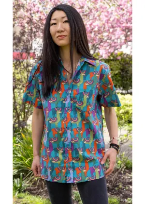 Run & Fly Mens Party Llama 70's Shirt Blue