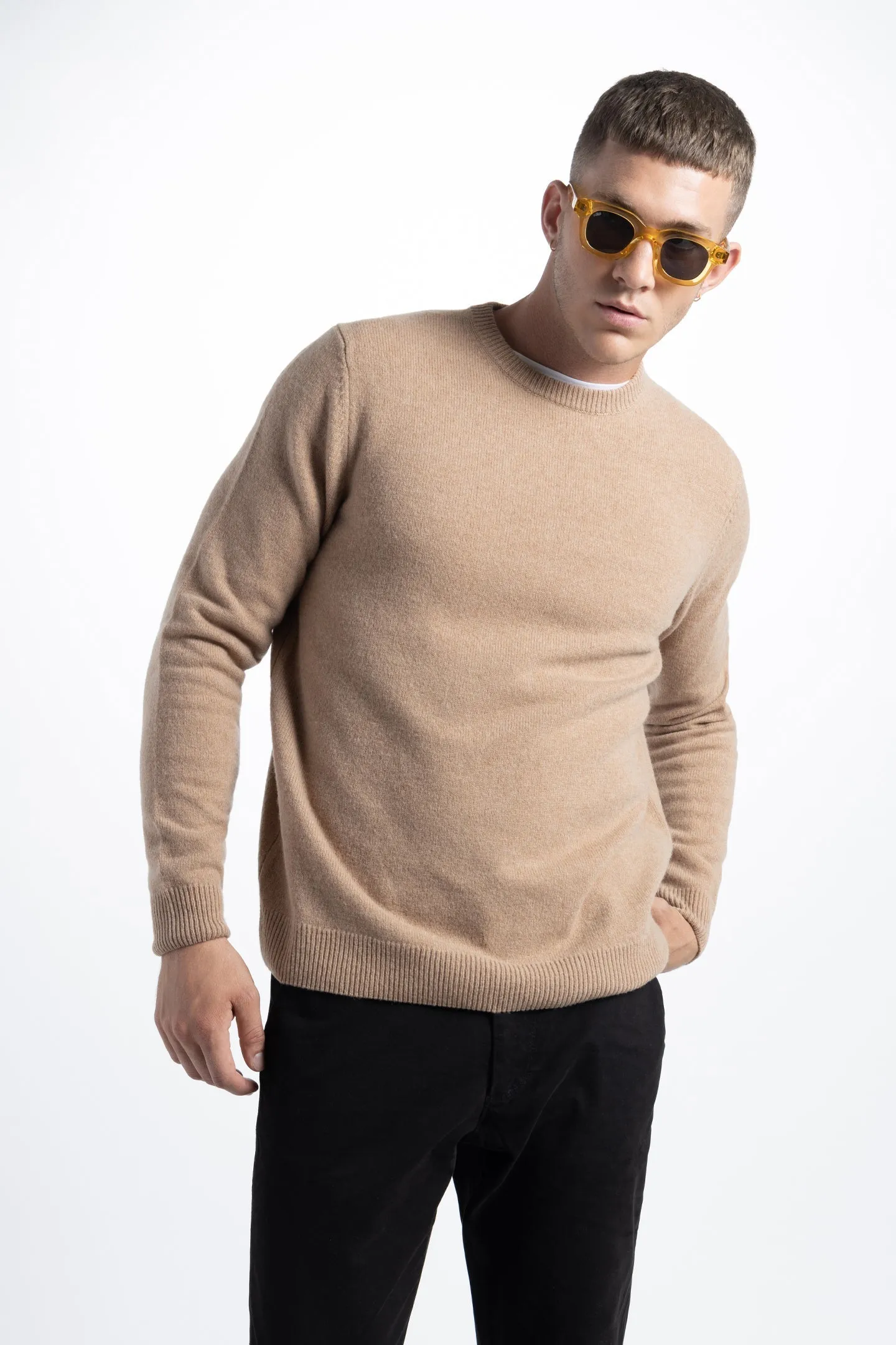 Soft Cloth Crewneck Sweater in Merino Jersey - Dark Vicuna