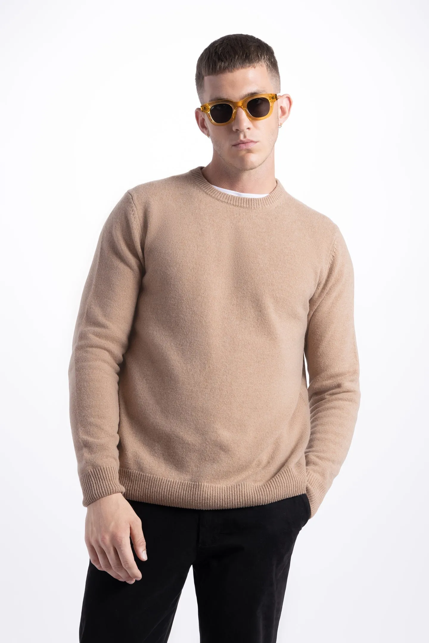 Soft Cloth Crewneck Sweater in Merino Jersey - Dark Vicuna