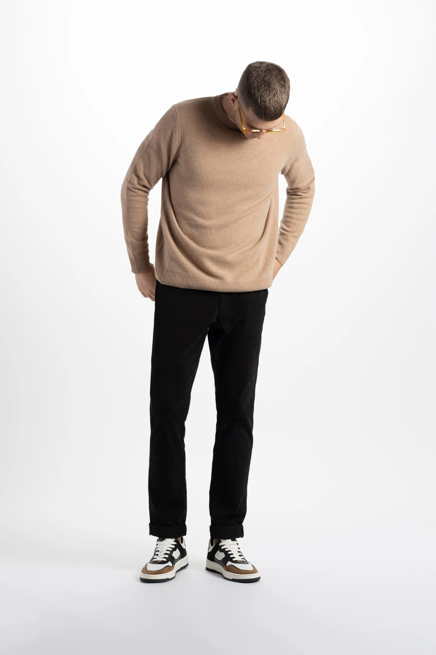 Soft Cloth Crewneck Sweater in Merino Jersey - Dark Vicuna