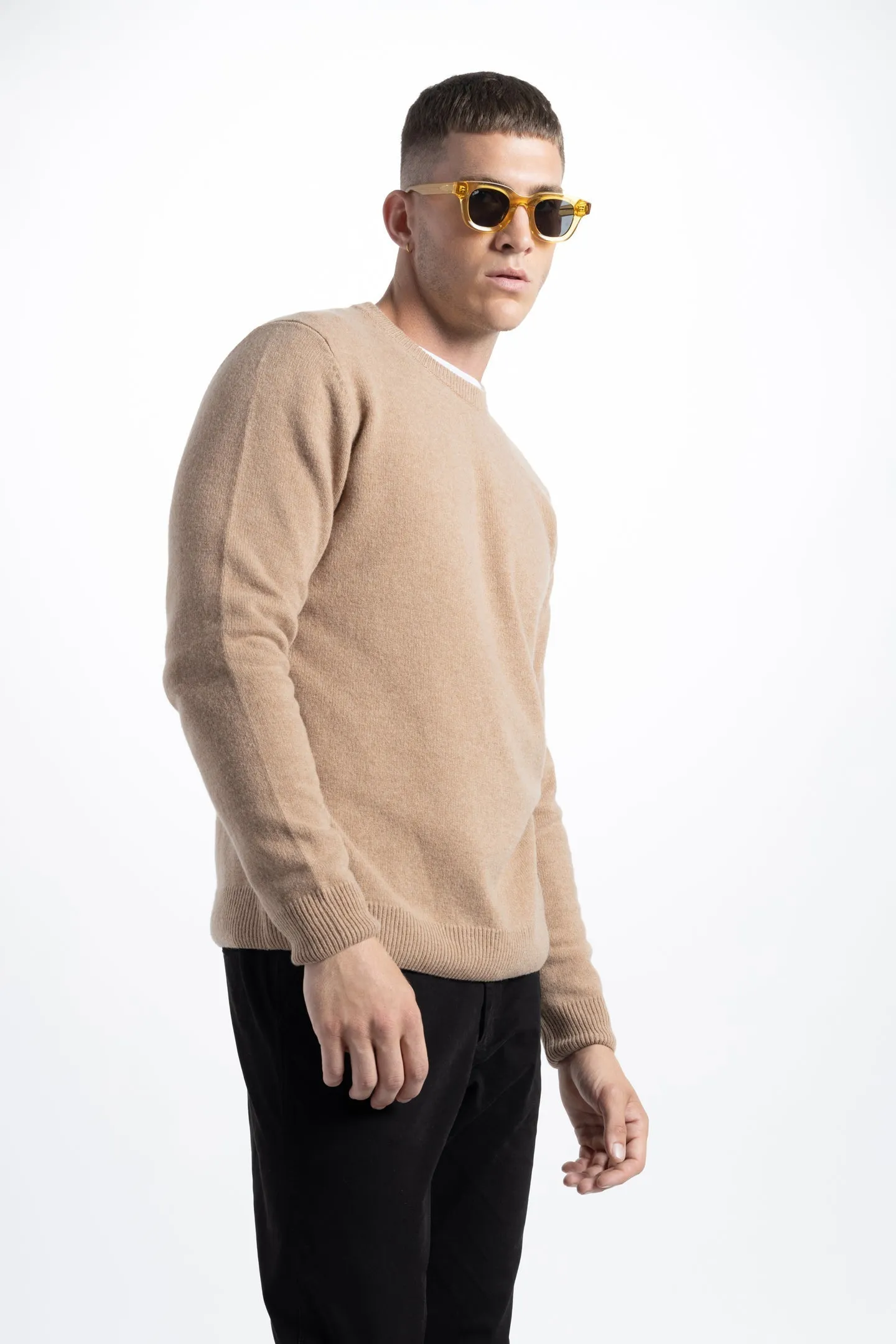 Soft Cloth Crewneck Sweater in Merino Jersey - Dark Vicuna